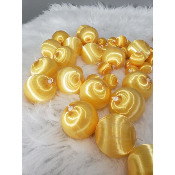 36 Vintage Satin Gold Yellow Ball Ornaments Christmas Retro MCM Retro Bright - Picture 1 of 5